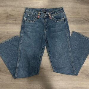 Kikit Blue Jeans w Pink Beaded Design on Front &Pink Rhinestones on Back